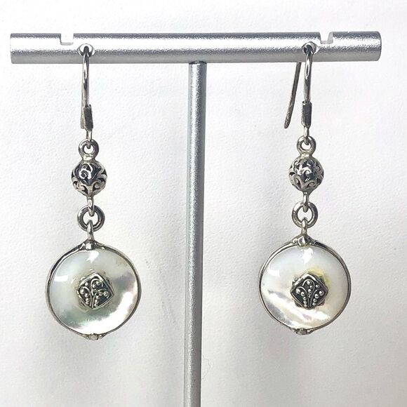 LOIS HILL Mother of Pearl Earrings Inlaid w Sterling Silver Reverses To Cutout - Picture 13 of 13